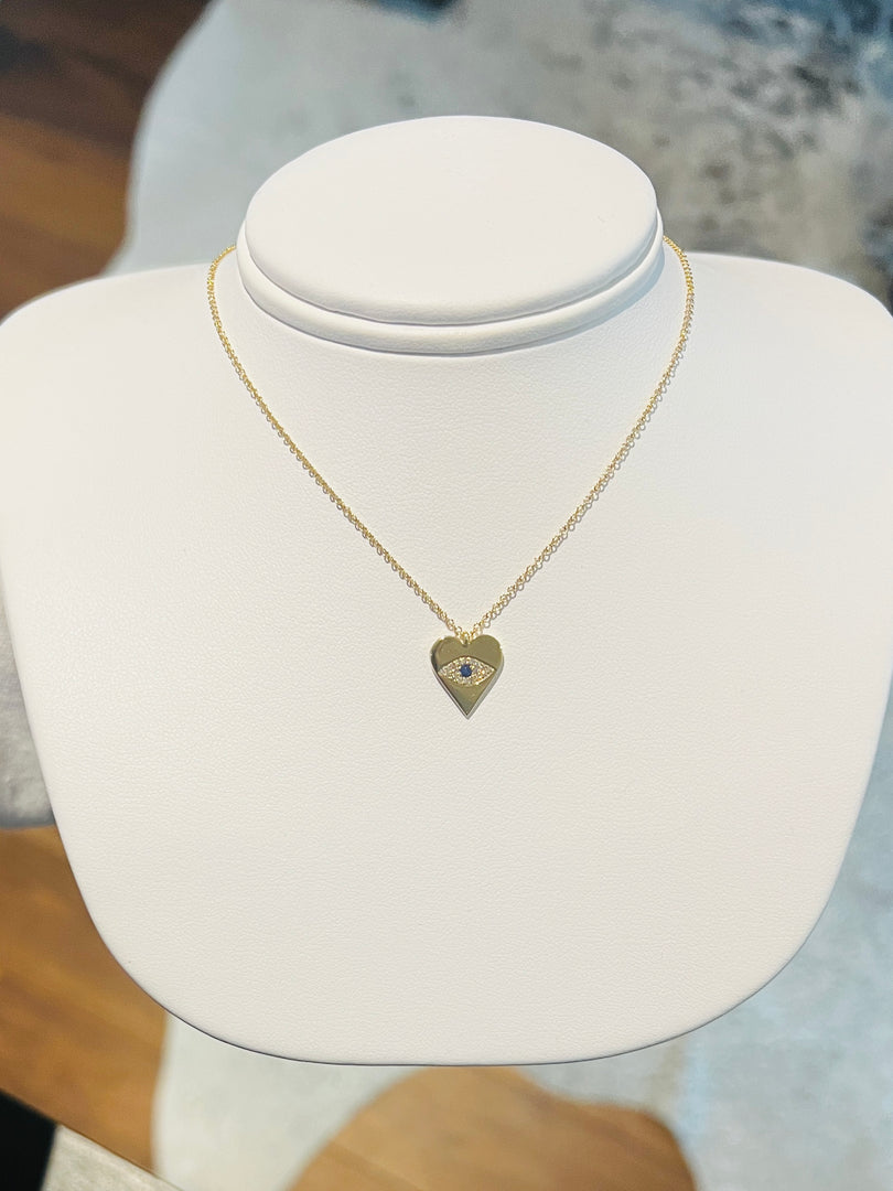 Gold Heart Pendant With Evil Eye
