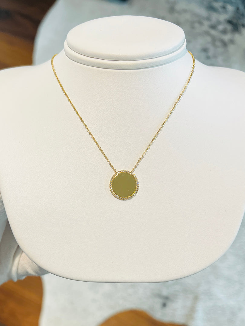 Pavé Disc Frame Necklace Medium