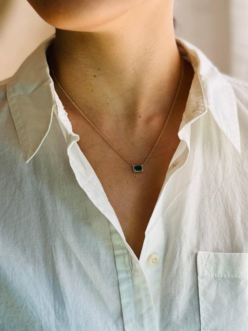Emerald With Diamond Frame - Melody Lee Jewelry