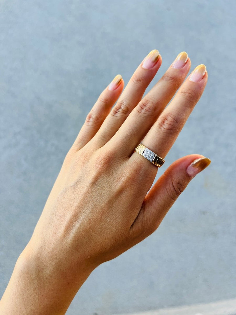 Fluted Gold Ring With Pave Diamonds - Melody Lee Jewelry