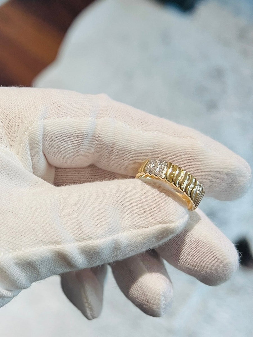 Fluted Gold Ring With Pave Diamonds - Melody Lee Jewelry