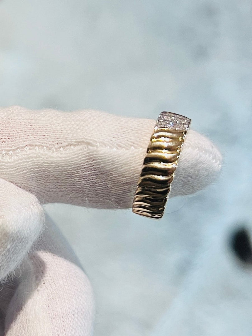 Fluted Gold Ring With Pave Diamonds - Melody Lee Jewelry