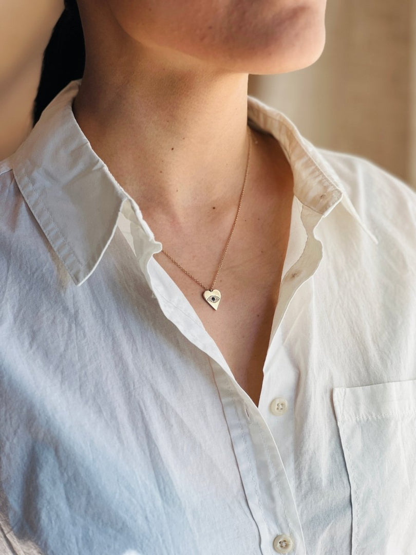 Gold Heart Pendant With Evil Eye - Melody Lee Jewelry