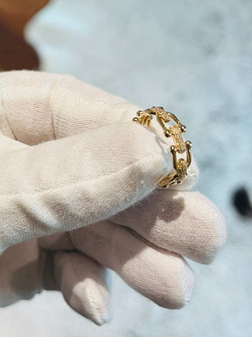 Hardware Link Ring With Diamonds - Melody Lee Jewelry