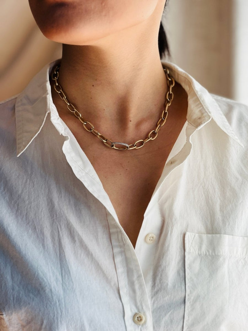 Link Necklace with Center Diamond Link - Melody Lee Jewelry
