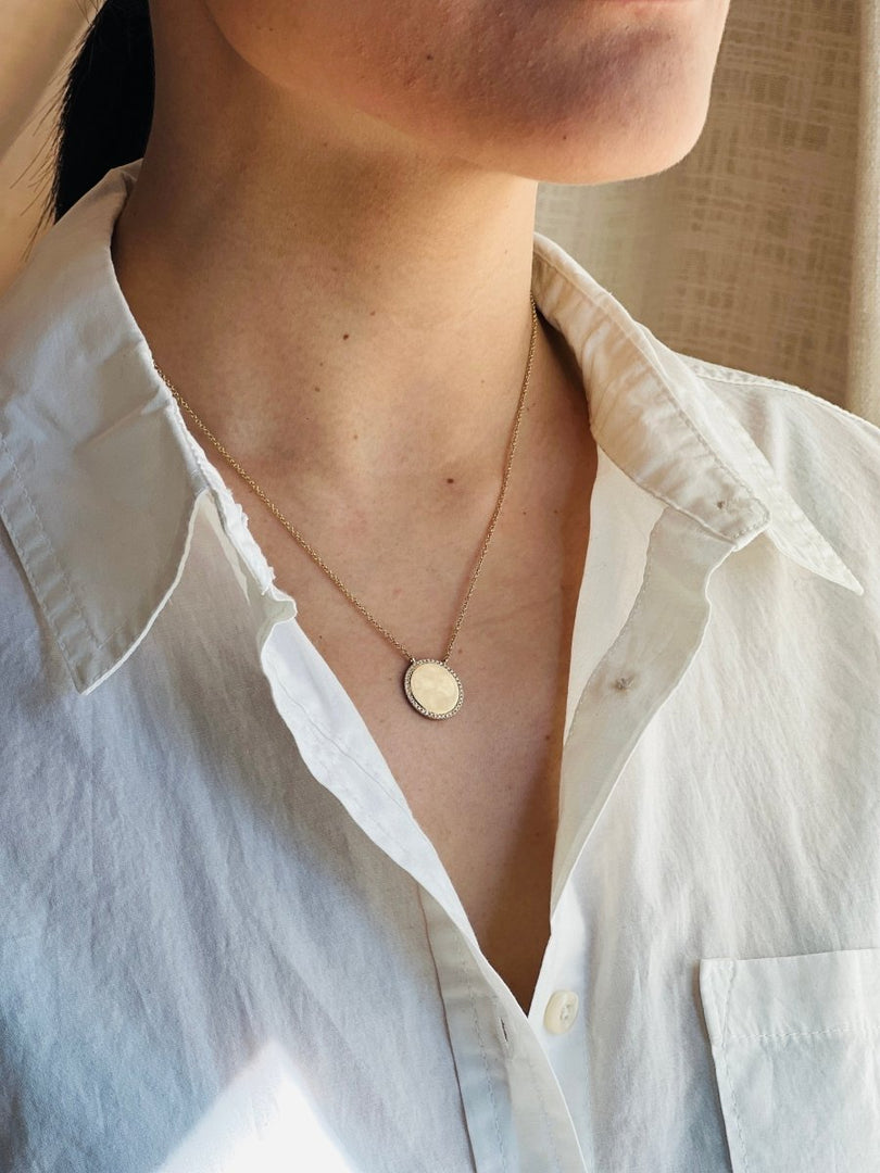 Mini Diamond Frame Disc Pendant - Melody Lee Jewelry