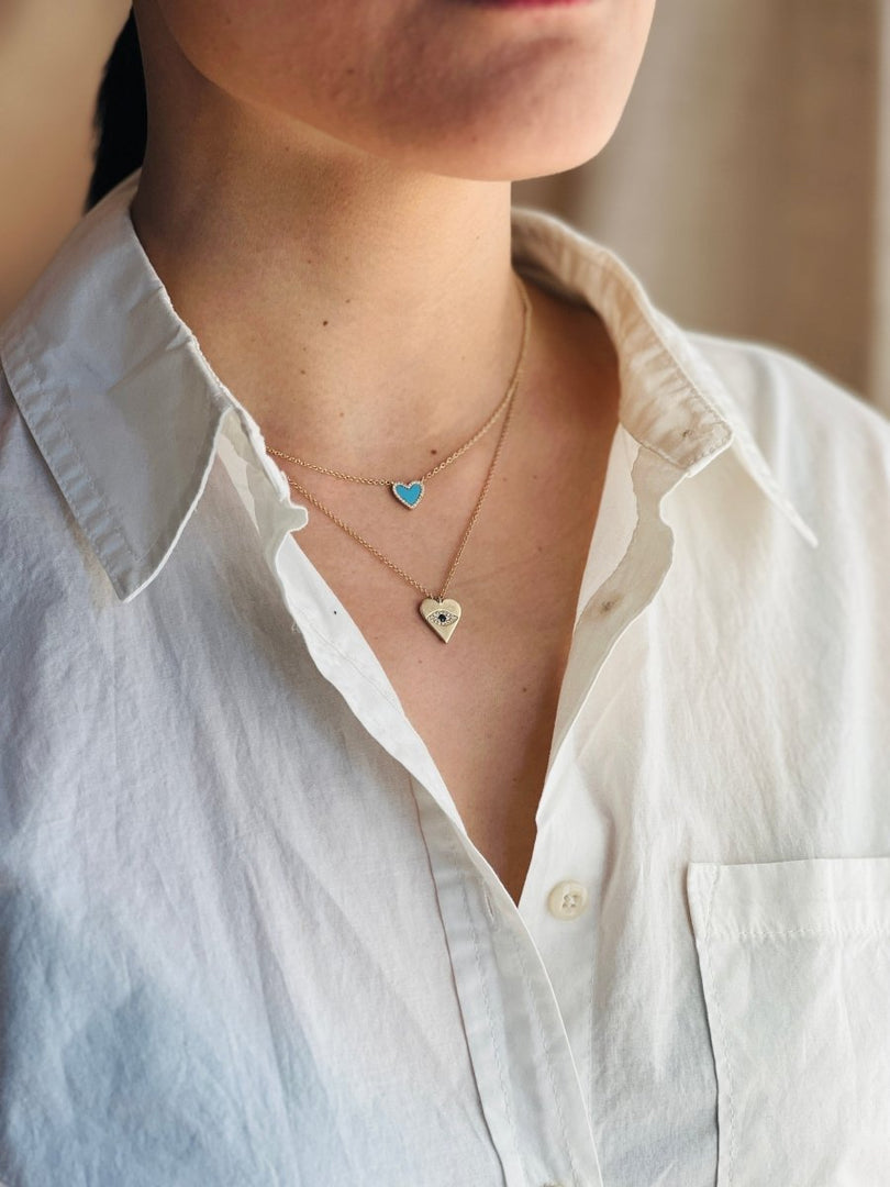 Mini Turquoise Heart Inlay with Diamonds Pendant - Melody Lee Jewelry