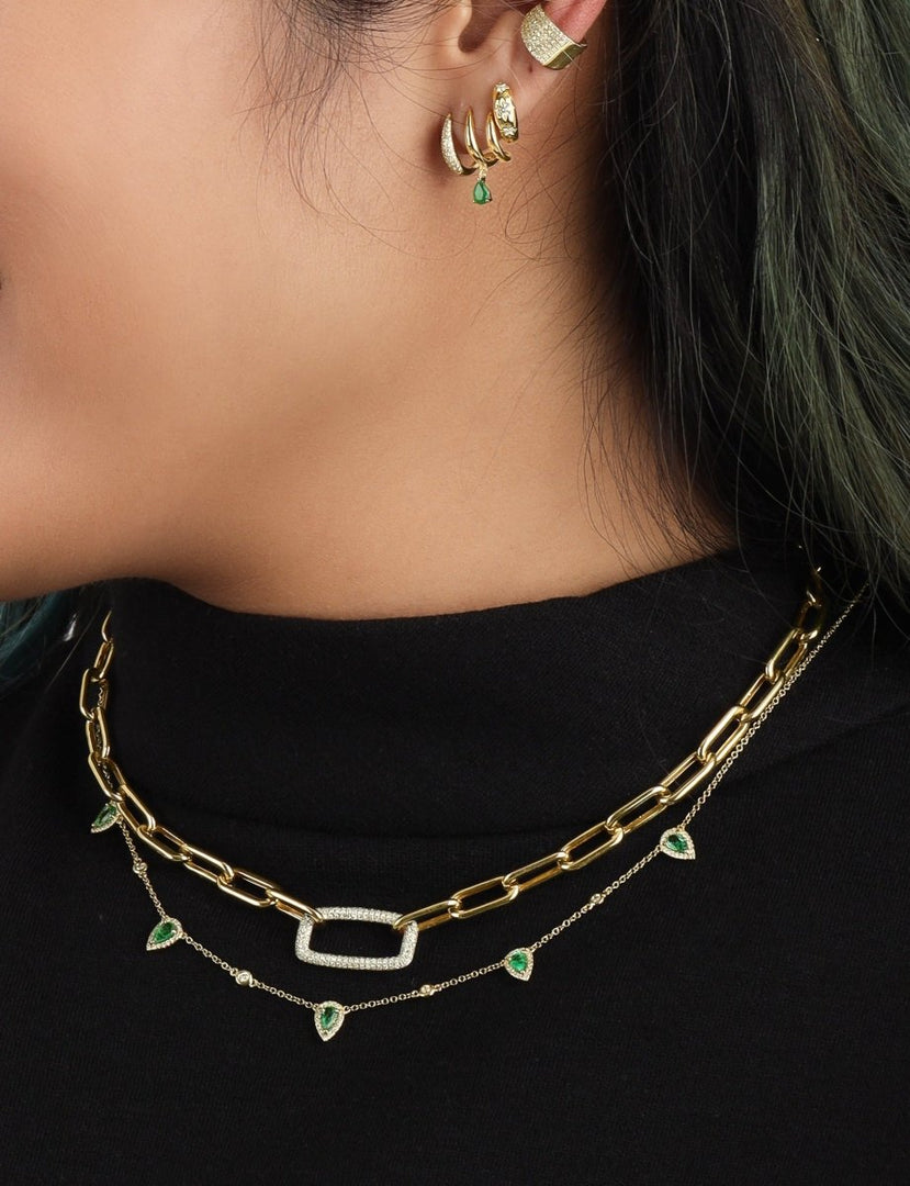 PEAR DROP EMERALD STATION NECKLACE - Melody Lee Jewelry