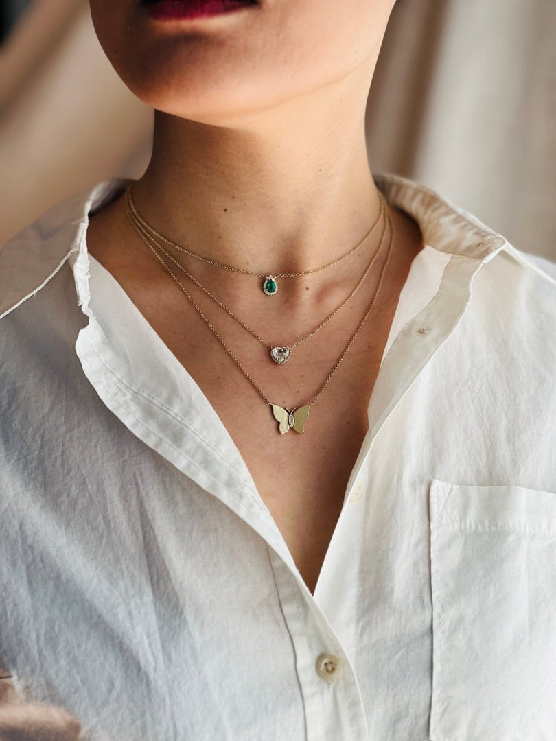 White Topaz Heart Necklace with Diamond Frame - Melody Lee Jewelry