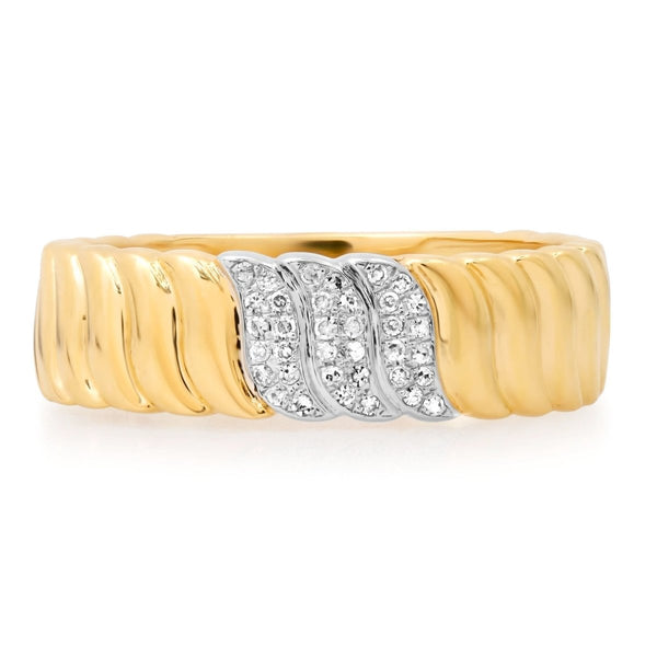 Fluted Gold Ring With Pave Diamonds - Melody Lee Jewelry