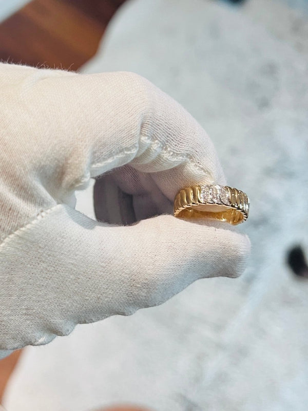 Fluted Gold Ring With Pave Diamonds - Melody Lee Jewelry