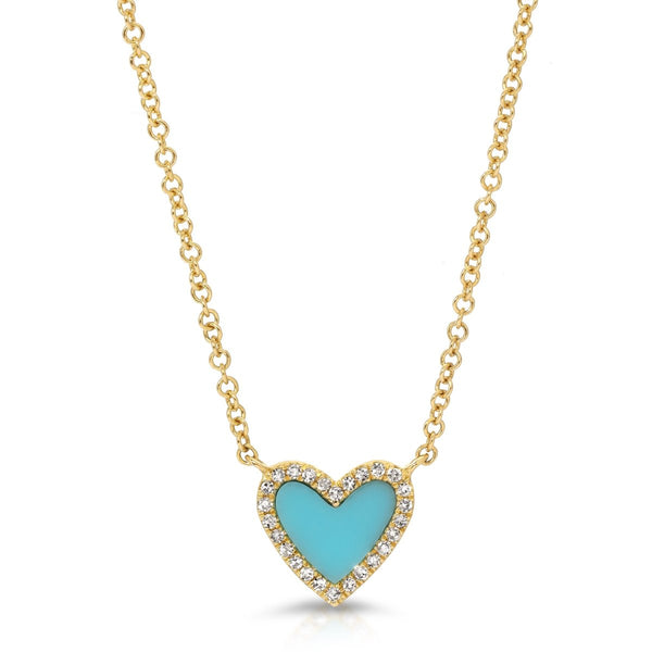MINI TURQUOISE HEART INLAY WITH DIAMONDS - Melody Lee Jewelry