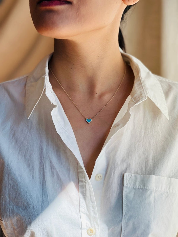 Mini Turquoise Heart Inlay with Diamonds Pendant - Melody Lee Jewelry
