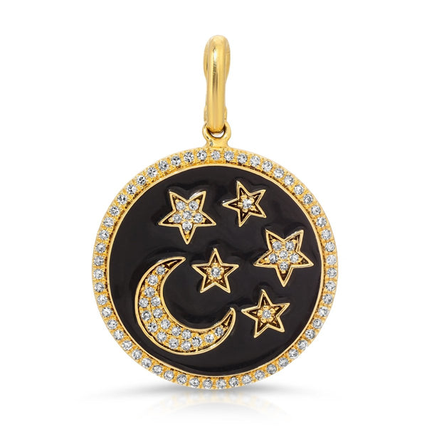 MOON AND START DISC WITH BLACK ENAMEL - Melody Lee Jewelry