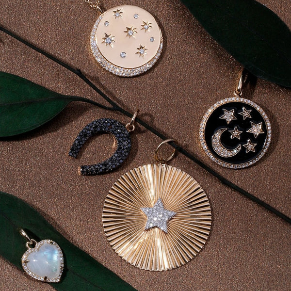 MOON AND START DISC WITH BLACK ENAMEL - Melody Lee Jewelry