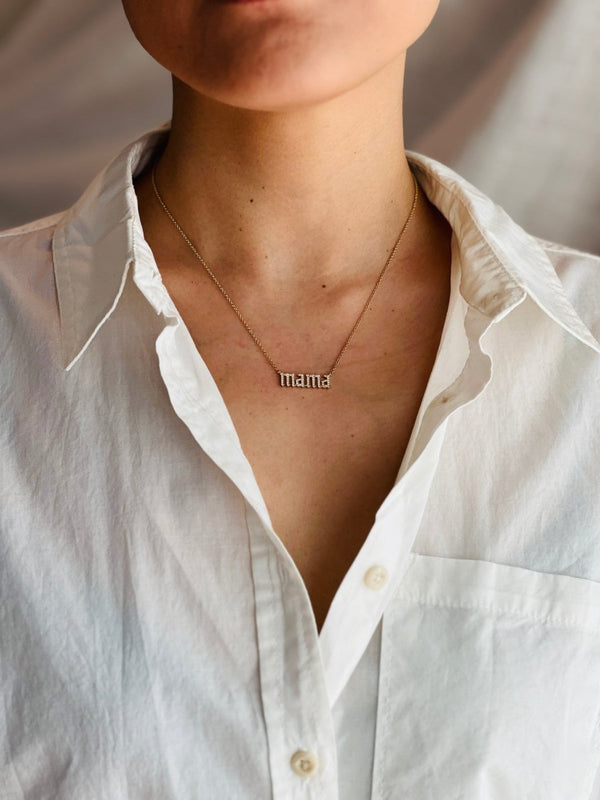 Old English Pave Mama Pendant - Melody Lee Jewelry