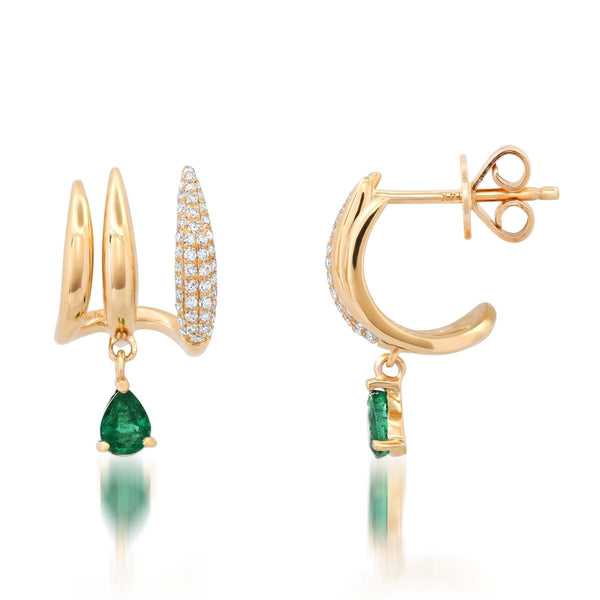 Vicious 3 Row Claws Diamond and Emerald Earrings - Melody Lee Jewelry